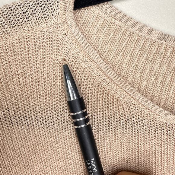 Eileen Fisher XS Tencel Long Sleeve Tan Sweater Mesh & Ribbed Detailing Minimal - Picture 5 of 7